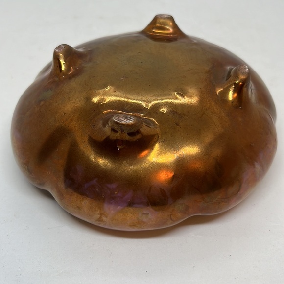 Vintage Iridescent Copper & Pink Glazed Footed Bowl - Picture 4 of 6